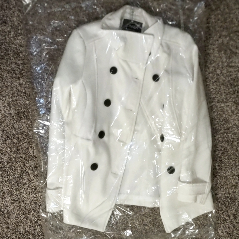 Cream color pea coat, size medium